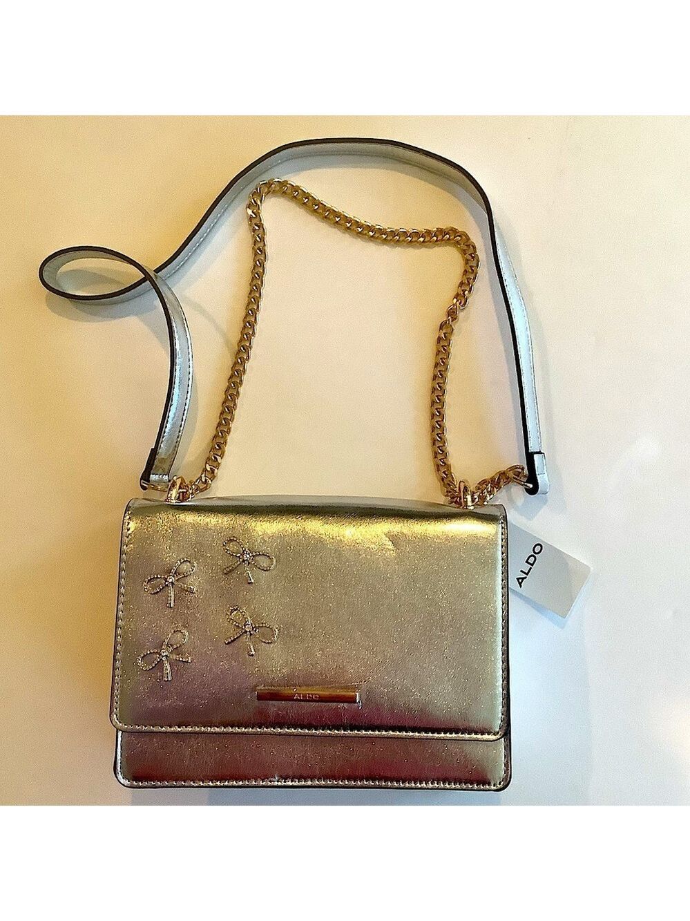 Aldo Silver Crossbody Bag With Rhinestone Bows New